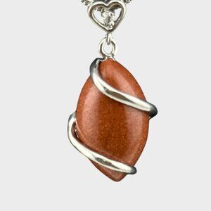 JTV Sterling Silver Sandstone Marquise Pendant Necklace CZ Heart Bail 18”+2”